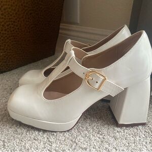 Chase + Chloe White T-Strap Heels
